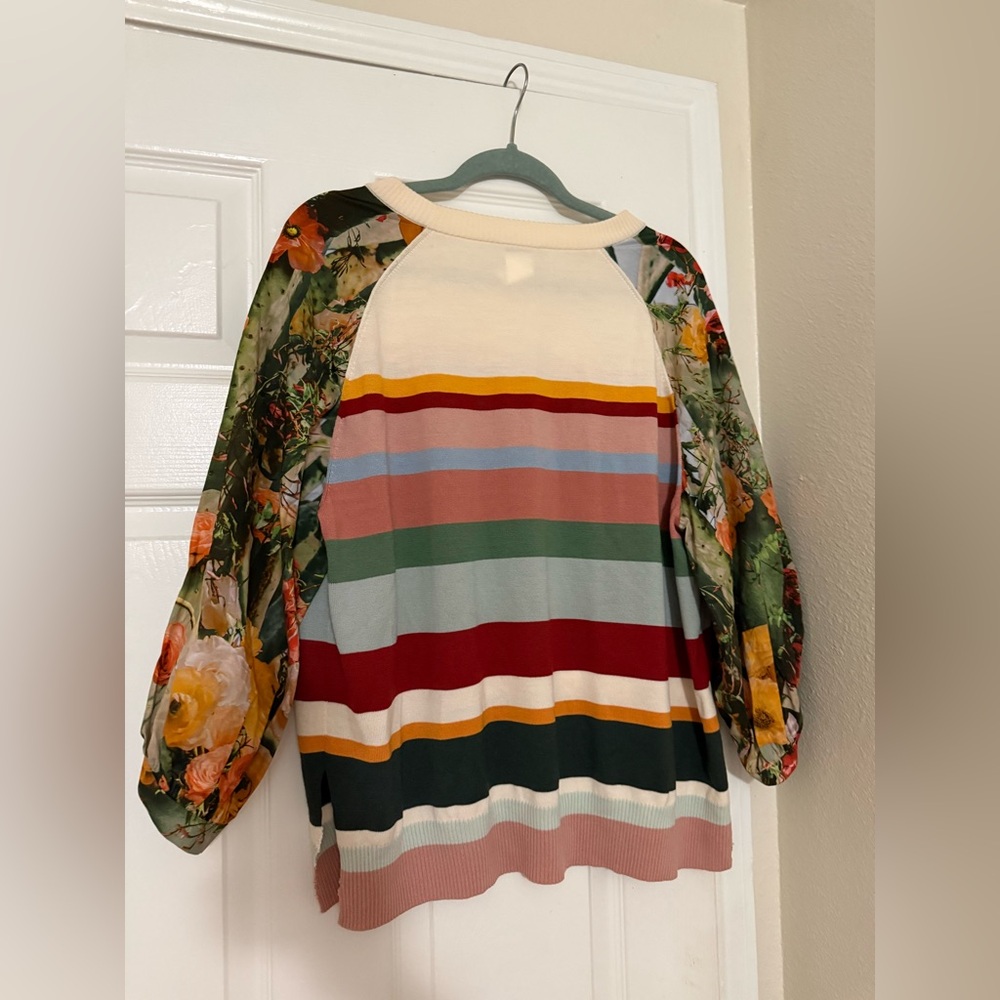 Akris Punto Cactus Blossom Stripe Print Wool Sweater Knitwear Intarsia Floral - Picture 5 of 13